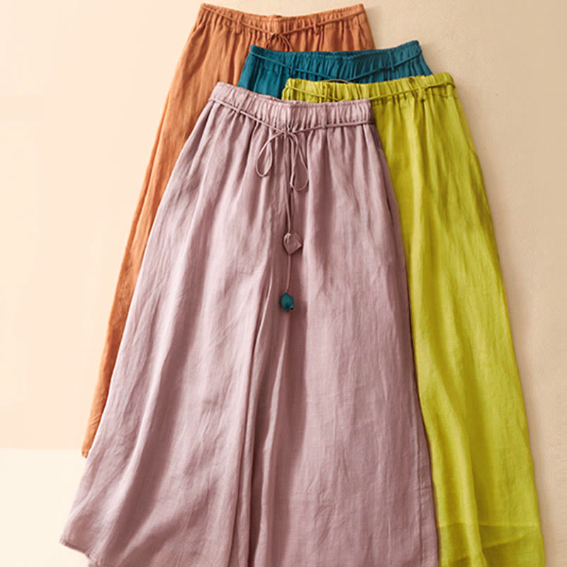 Pantalones anchos de algodón con cordón y bolsillos para mujer, diseño sencillo de Buddha Stones - image 6