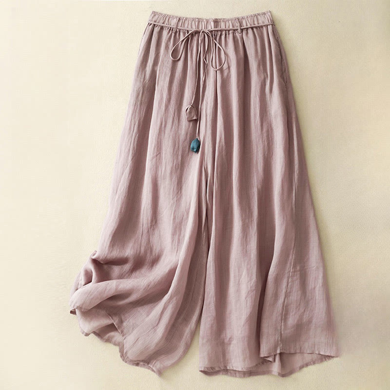 Pantalones anchos de algodón con cordón y bolsillos para mujer, diseño sencillo de Buddha Stones - Rojo violeta pálido - US8-10，UK/AU12-14，EU40-42 (2XL) - image 8