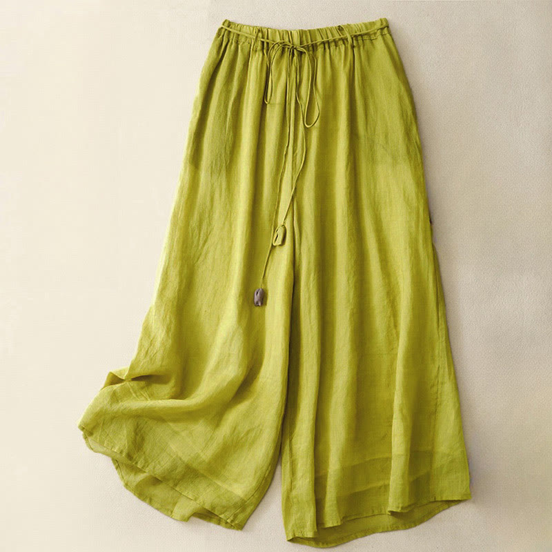 Pantalones anchos de algodón con cordón y bolsillos para mujer, diseño sencillo de Buddha Stones - Amarillo - US8-10，UK/AU12-14，EU40-42 (2XL) - image 17