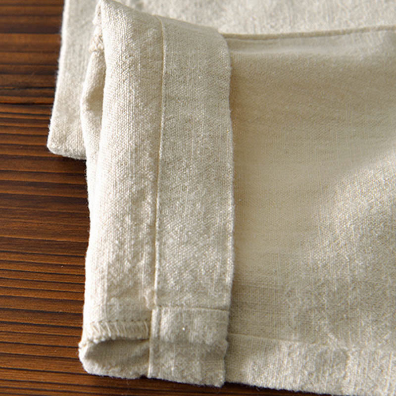 Pantalones casuales de lino y ramio con diseño simple de color liso y bolsillos para hombre con Buddha Stones - image 3