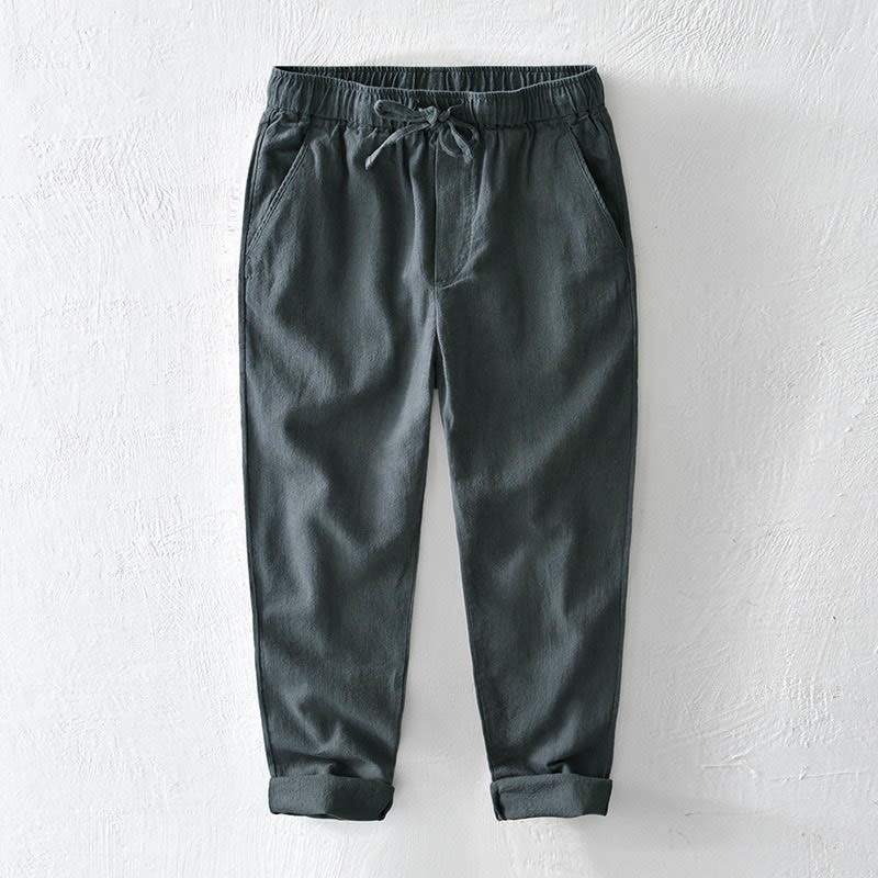 Pantalones casuales de lino y ramio con diseño simple de color liso y bolsillos para hombre con Buddha Stones - Gris pizarra claro - US/UK/AU44, EU54 (4XL) - image 11