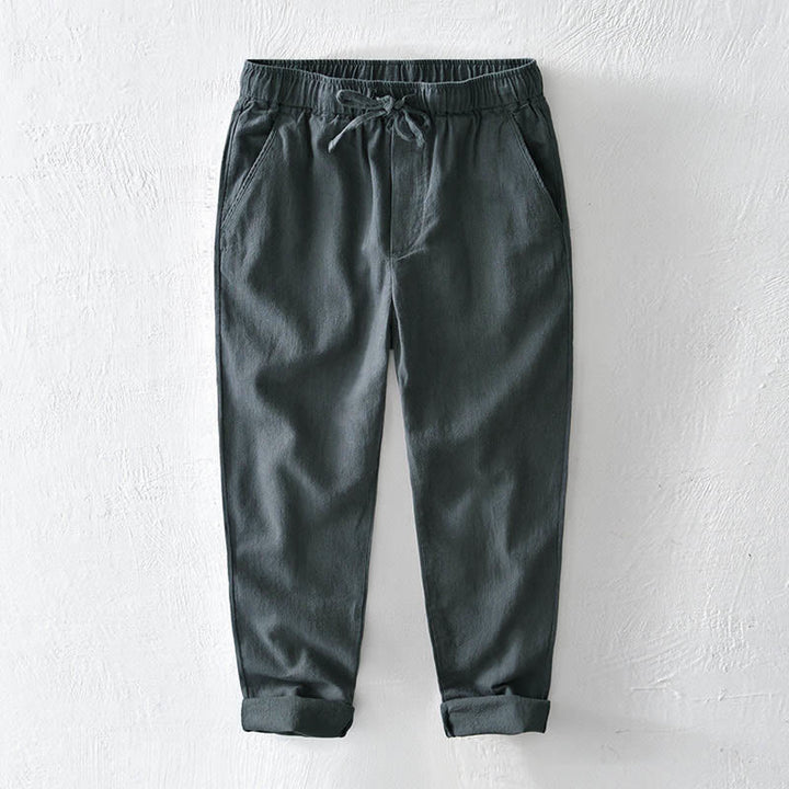 Pantalones casuales de lino y ramio con diseño simple de color liso y bolsillos para hombre con Buddha Stones - Gris pizarra claro - US/UK/AU44, EU54 (4XL) - image 11