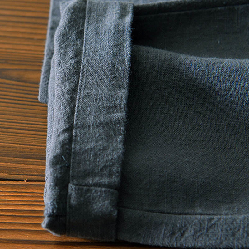 Pantalones casuales de lino y ramio con diseño simple de color liso y bolsillos para hombre con Buddha Stones - image 12