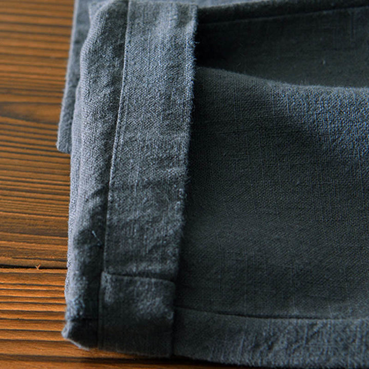 Pantalones casuales de lino y ramio con diseño simple de color liso y bolsillos para hombre con Buddha Stones - image 12