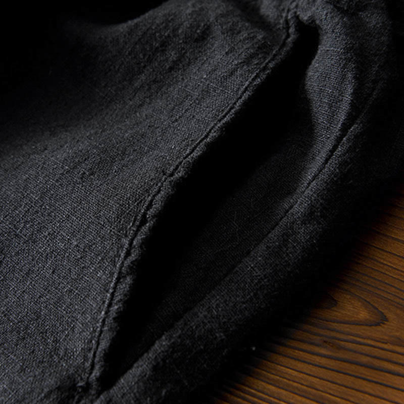 Pantalones casuales de lino y ramio con diseño simple de color liso y bolsillos para hombre con Buddha Stones - image 15