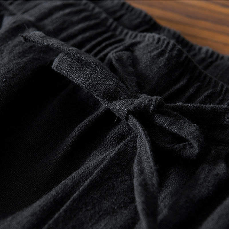 Pantalones casuales de lino y ramio con diseño simple de color liso y bolsillos para hombre con Buddha Stones - image 14