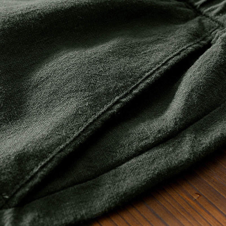 Pantalones casuales de lino y ramio con diseño simple de color liso y bolsillos para hombre con Buddha Stones - image 25