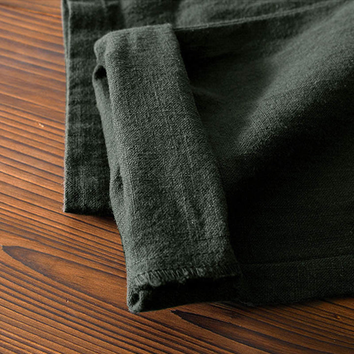 Pantalones casuales de lino y ramio con diseño simple de color liso y bolsillos para hombre con Buddha Stones - image 26