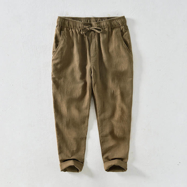 Pantalones casuales de lino y ramio con diseño simple de color liso y bolsillos para hombre con Buddha Stones - Vara de oro - US/UK/AU44, EU54 (4XL) - image 30