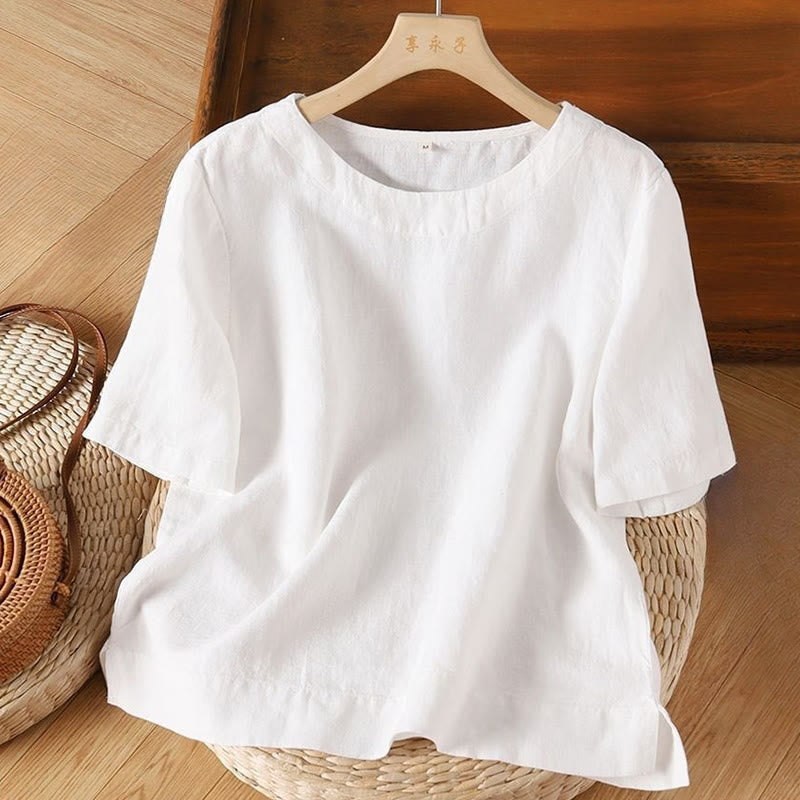 Camiseta de algodón para mujer con cuello redondo, manga corta y abertura lateral, con estampado de Buddha Stones - Blanco - US8-10, UK/AU12-14, EU40-42 (3XL) - image 4