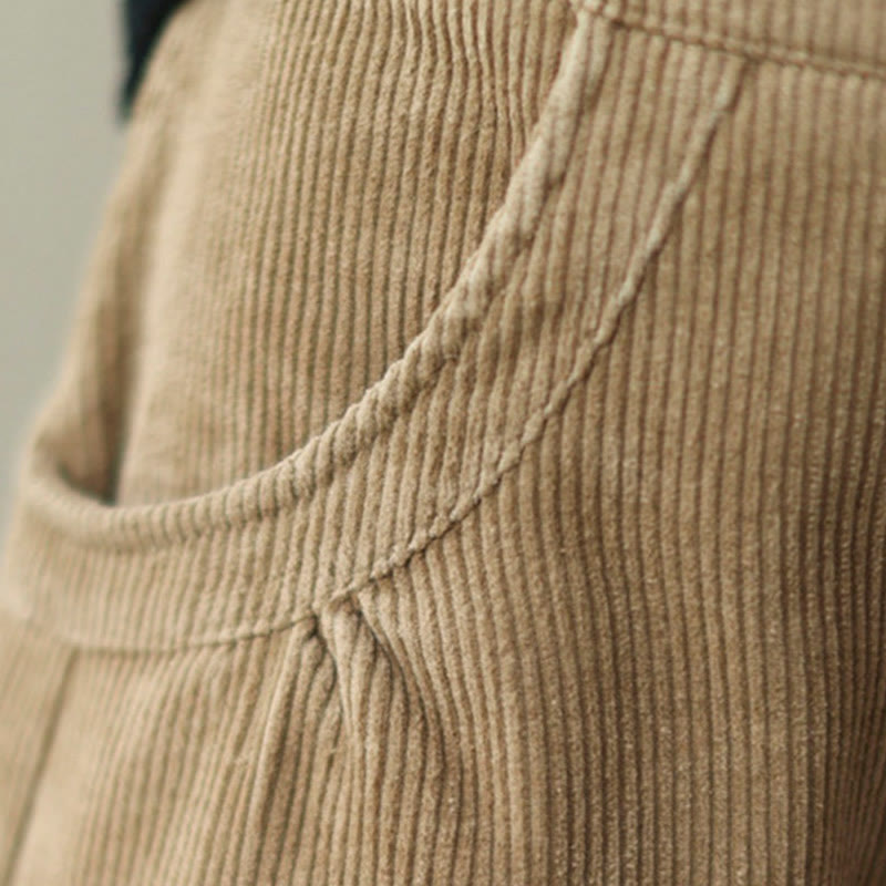 Pantalones de pana de algodón para mujer con bolsillos y botones informales con diseño de Buddha Stones - image 7