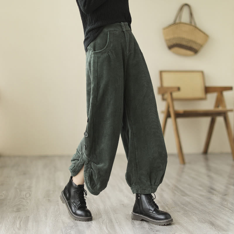 Pantalones de pana para mujer con diseño casual de Buddha Stones, botones y abertura en la pierna, con bolsillos. - Gris pizarra oscuro - US8-10，UK/AU12-14，EU40-42 (2XL) - image 13