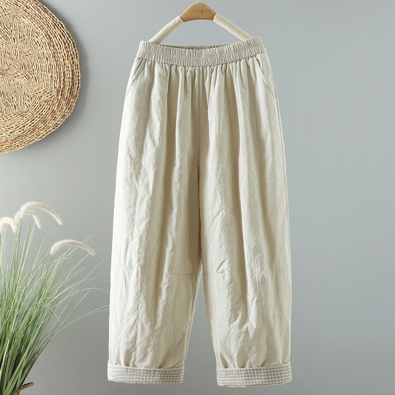 Pantalones harén de algodón hasta el tobillo con bolsillos para mujer , de Buddha Stones Winter Plain - Beige - US8-10，UK/AU12-14，EU40-42 (2XL) - image 7