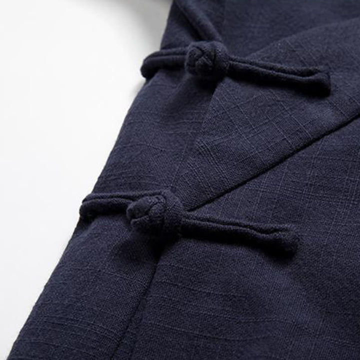 Chaqueta tipo kimono de lino y algodón para hombre, con diseño de rana china y botones de piedra de Buddha Stones , manga larga y abertura frontal. - image 9