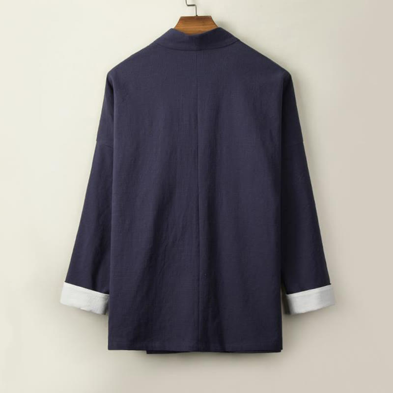 Chaqueta tipo kimono de lino y algodón para hombre, con diseño de rana china y botones de piedra de Buddha Stones , manga larga y abertura frontal. - image 8