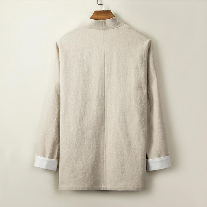 Chaqueta tipo kimono de lino y algodón para hombre, con diseño de rana china y botones de piedra de Buddha Stones , manga larga y abertura frontal. - image 2