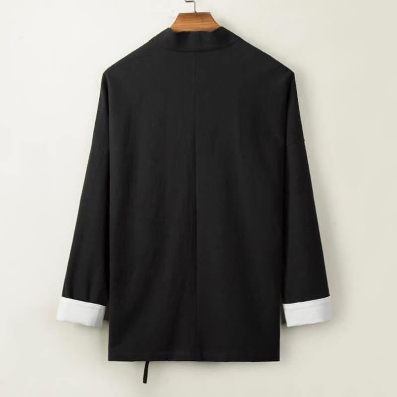 Chaqueta tipo kimono de lino y algodón para hombre, con diseño de rana china y botones de piedra de Buddha Stones , manga larga y abertura frontal. - image 4