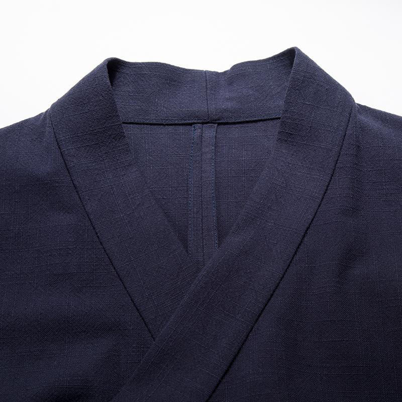 Chaqueta tipo kimono de lino y algodón para hombre, con diseño de rana china y botones de piedra de Buddha Stones , manga larga y abertura frontal. - image 9