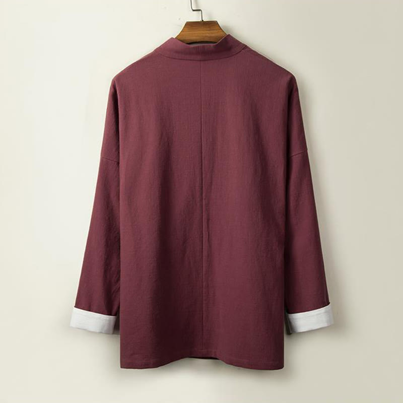 Chaqueta tipo kimono de lino y algodón para hombre, con diseño de rana china y botones de piedra de Buddha Stones , manga larga y abertura frontal. - image 5