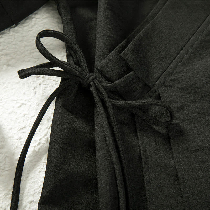 Chaqueta tipo kimono de lino y algodón de manga larga para hombre con diseño de Buddha Stones y cordones, abierta al frente - image 4