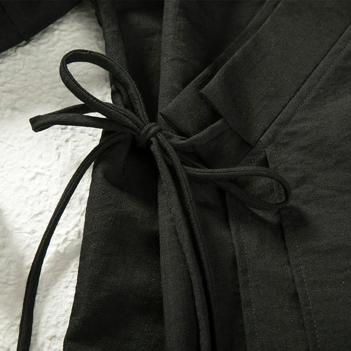 Chaqueta tipo kimono de lino y algodón de manga larga para hombre con diseño de Buddha Stones y cordones, abierta al frente - image 4