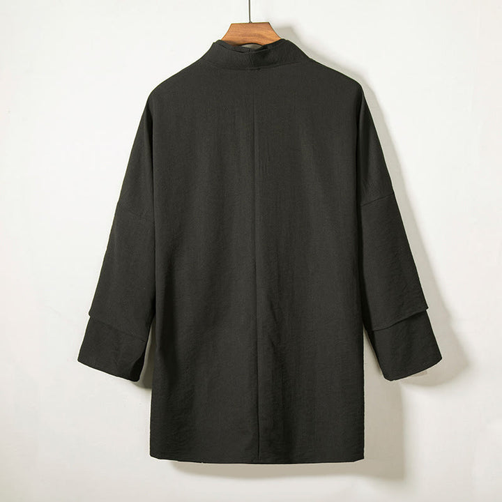 Chaqueta tipo kimono de lino y algodón de manga larga para hombre con diseño de Buddha Stones y cordones, abierta al frente - image 2