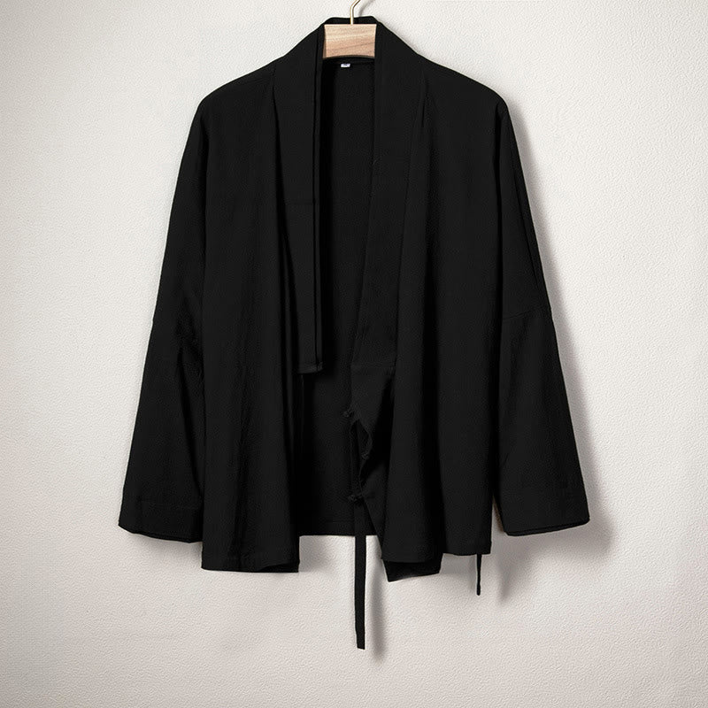 Chaqueta estilo kimono de algodón y lino de manga larga con diseño sencillo y abierto para hombre Buddha Stones - Negro - US/UK/AU44, EU54 (4XL) - image 1