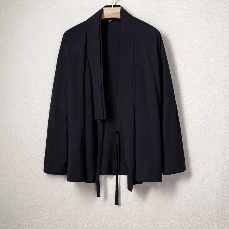 Chaqueta estilo kimono de algodón y lino de manga larga con diseño sencillo y abierto para hombre Buddha Stones - Azul medianoche - US/UK/AU44, EU54 (4XL) - image 3