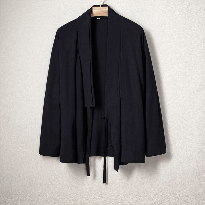 Chaqueta estilo kimono de algodón y lino de manga larga con diseño sencillo y abierto para hombre Buddha Stones - Azul medianoche - US/UK/AU44, EU54 (4XL) - image 3