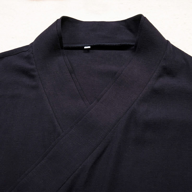 Chaqueta estilo kimono de algodón y lino de manga larga con diseño sencillo y abierto para hombre Buddha Stones - image 5