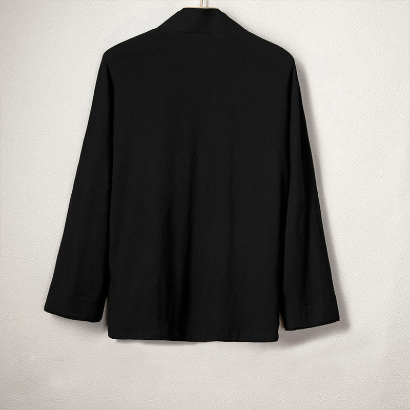 Chaqueta estilo kimono de algodón y lino de manga larga con diseño sencillo y abierto para hombre Buddha Stones - image 2