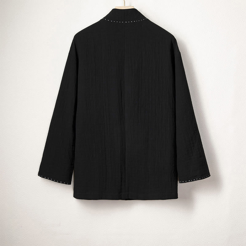 Chaqueta estilo kimono de algodón y lino de manga larga con botones de rana y pliegues lisos para hombre de Buddha Stones - image 8