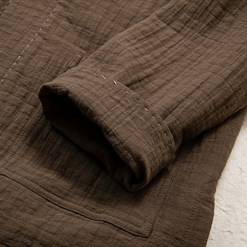 Chaqueta estilo kimono de algodón y lino de manga larga con botones de rana y pliegues lisos para hombre de Buddha Stones - image 6