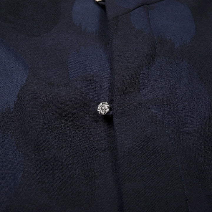Camisa de manga larga de algodón y lino con forro polar y botones de jacquard con Buddha Stones para hombre - image 3