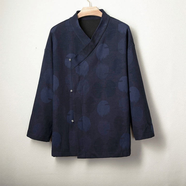 Camisa de manga larga de algodón y lino con forro polar y botones de jacquard con Buddha Stones para hombre - Azul medianoche - US/UK/AU46，EU56 (4XL) - image 0