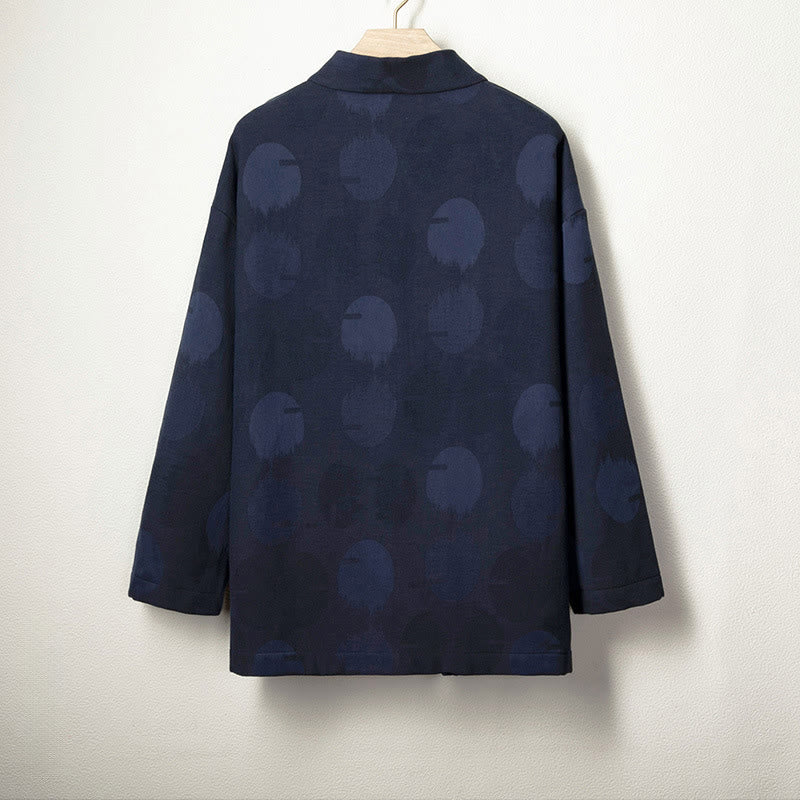Camisa de manga larga de algodón y lino con forro polar y botones de jacquard con Buddha Stones para hombre - image 1