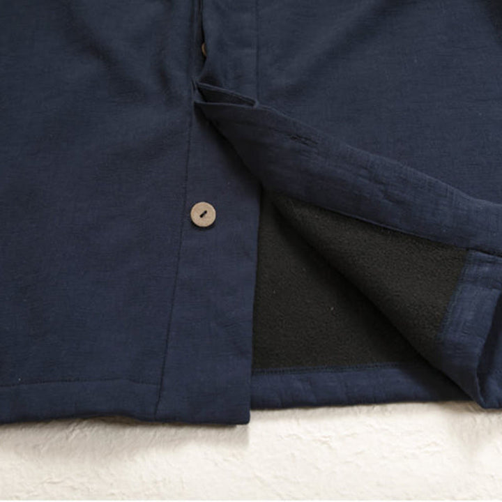 Chaqueta estilo kimono de lino y algodón con forro polar, manga larga, botones de rana y abertura frontal para hombre de Buddha Stones - image 6