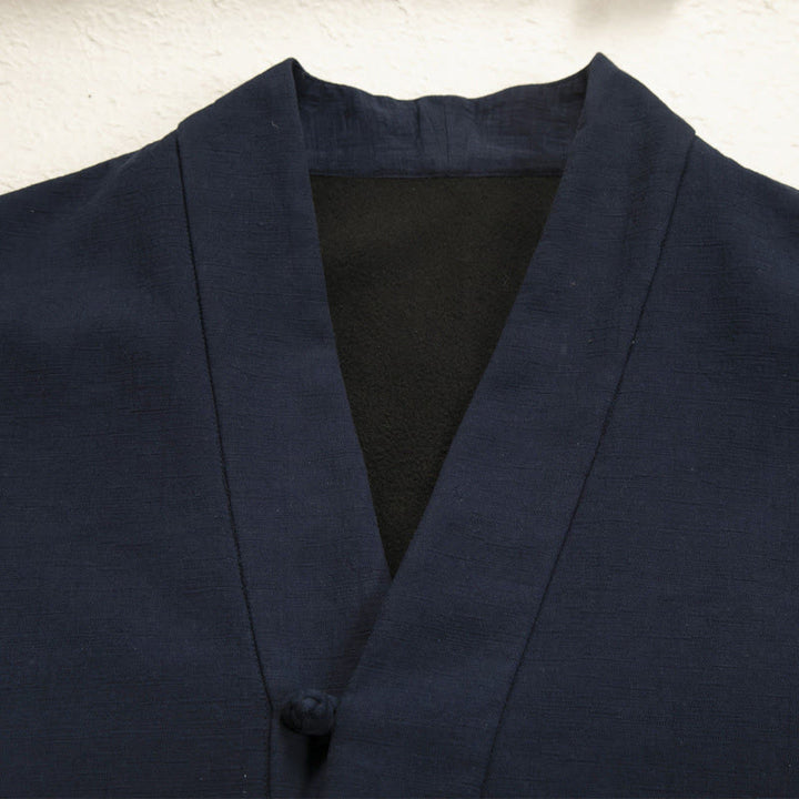 Chaqueta estilo kimono de lino y algodón con forro polar, manga larga, botones de rana y abertura frontal para hombre de Buddha Stones - image 3