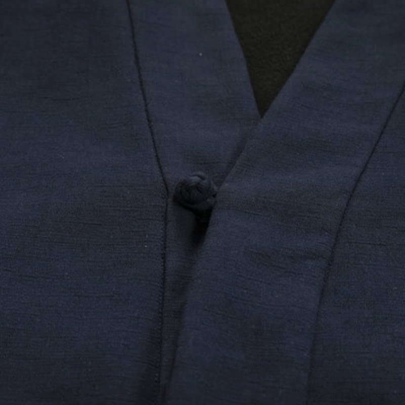 Chaqueta estilo kimono de lino y algodón con forro polar, manga larga, botones de rana y abertura frontal para hombre de Buddha Stones - image 3