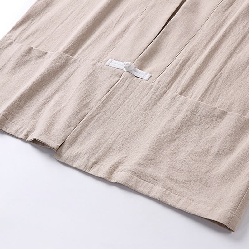 Chaqueta estilo kimono de lino y algodón con diseño de botones y mangas largas de Buddha Stones para hombre, abierta al frente, con bolsillos - image 11