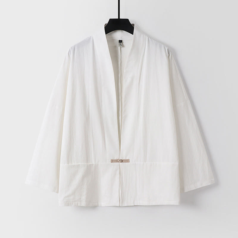 Chaqueta estilo kimono de lino y algodón con diseño de botones y mangas largas de Buddha Stones para hombre, abierta al frente, con bolsillos - Blanco - US/UK/AU54, EU64 (9XL) - image 2
