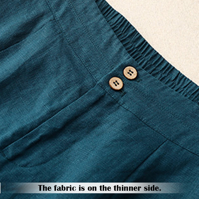 Pantalones anchos de lino con diseño sencillo e informal de verano para mujer con bolsillos con cremallera de Buddha Stones - image 1