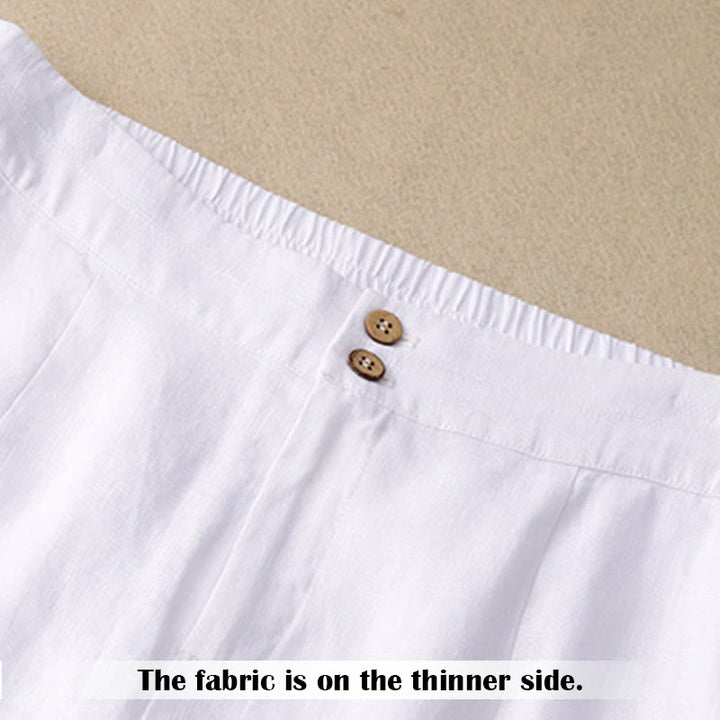 Pantalones anchos de lino con diseño sencillo e informal de verano para mujer con bolsillos con cremallera de Buddha Stones - image 6