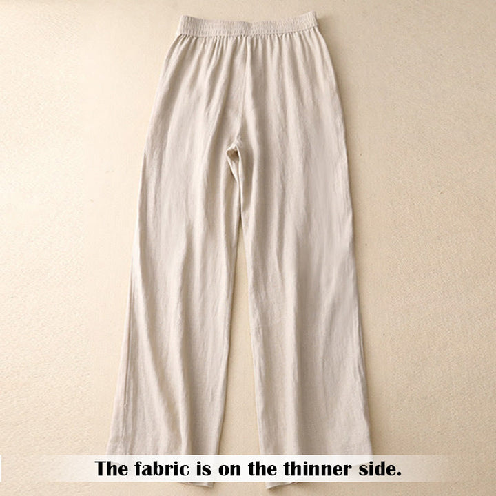 Pantalones anchos de lino con diseño sencillo e informal de verano para mujer con bolsillos con cremallera de Buddha Stones - image 44