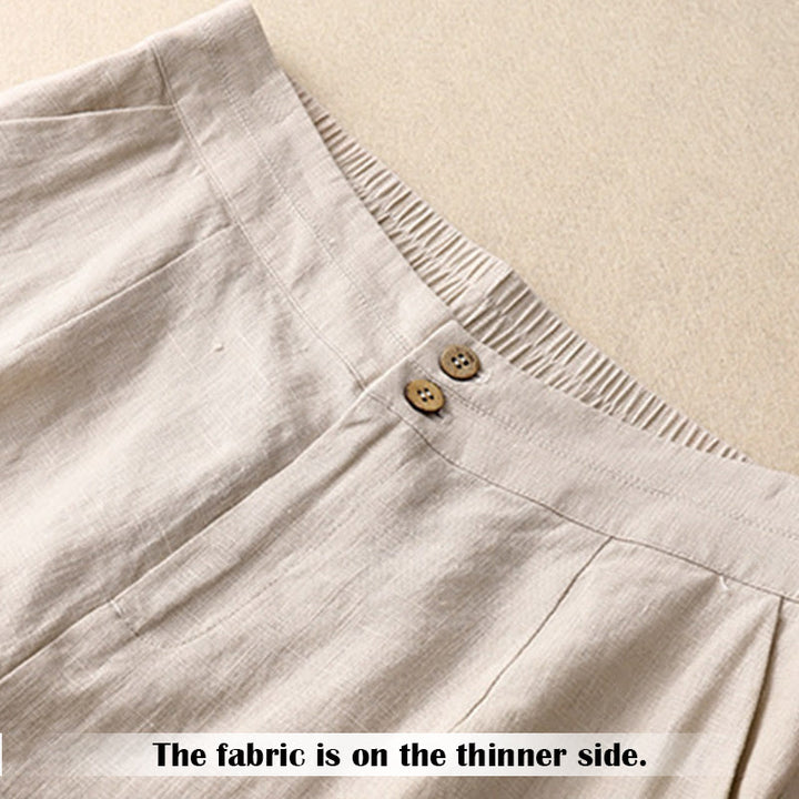 Pantalones anchos de lino con diseño sencillo e informal de verano para mujer con bolsillos con cremallera de Buddha Stones - image 44