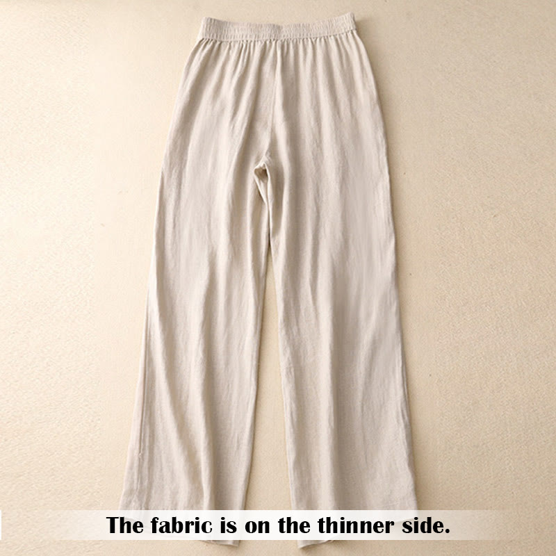 Pantalones anchos de lino con diseño sencillo e informal de verano para mujer con bolsillos con cremallera de Buddha Stones - image 43