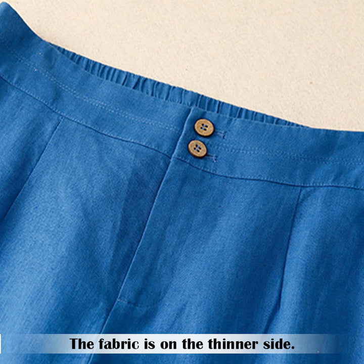 Pantalones anchos de lino con diseño sencillo e informal de verano para mujer con bolsillos con cremallera de Buddha Stones - image 18