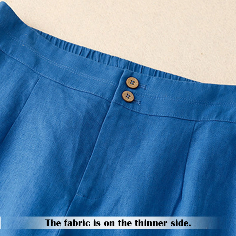 Pantalones anchos de lino con diseño sencillo e informal de verano para mujer con bolsillos con cremallera de Buddha Stones - image 17