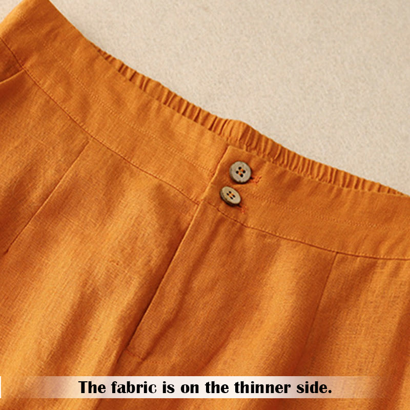 Pantalones anchos de lino con diseño sencillo e informal de verano para mujer con bolsillos con cremallera de Buddha Stones - image 23