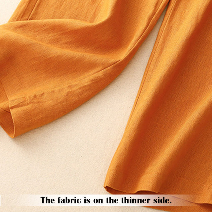 Pantalones anchos de lino con diseño sencillo e informal de verano para mujer con bolsillos con cremallera de Buddha Stones - image 25